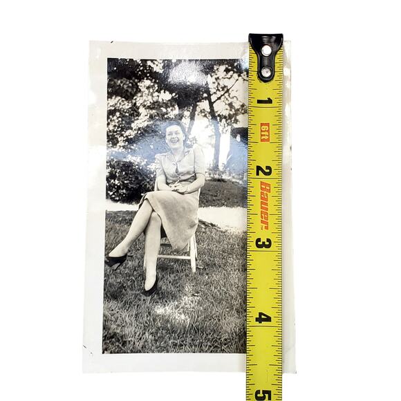 Vtg Lady Laughing Posing with Vehicle Behind Original Monochrome Photography - Picture 2 of 4